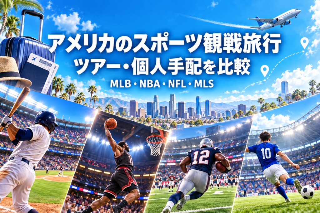 アメリカのスポーツ観戦旅行でツアーと個人手配を比較するイメージ